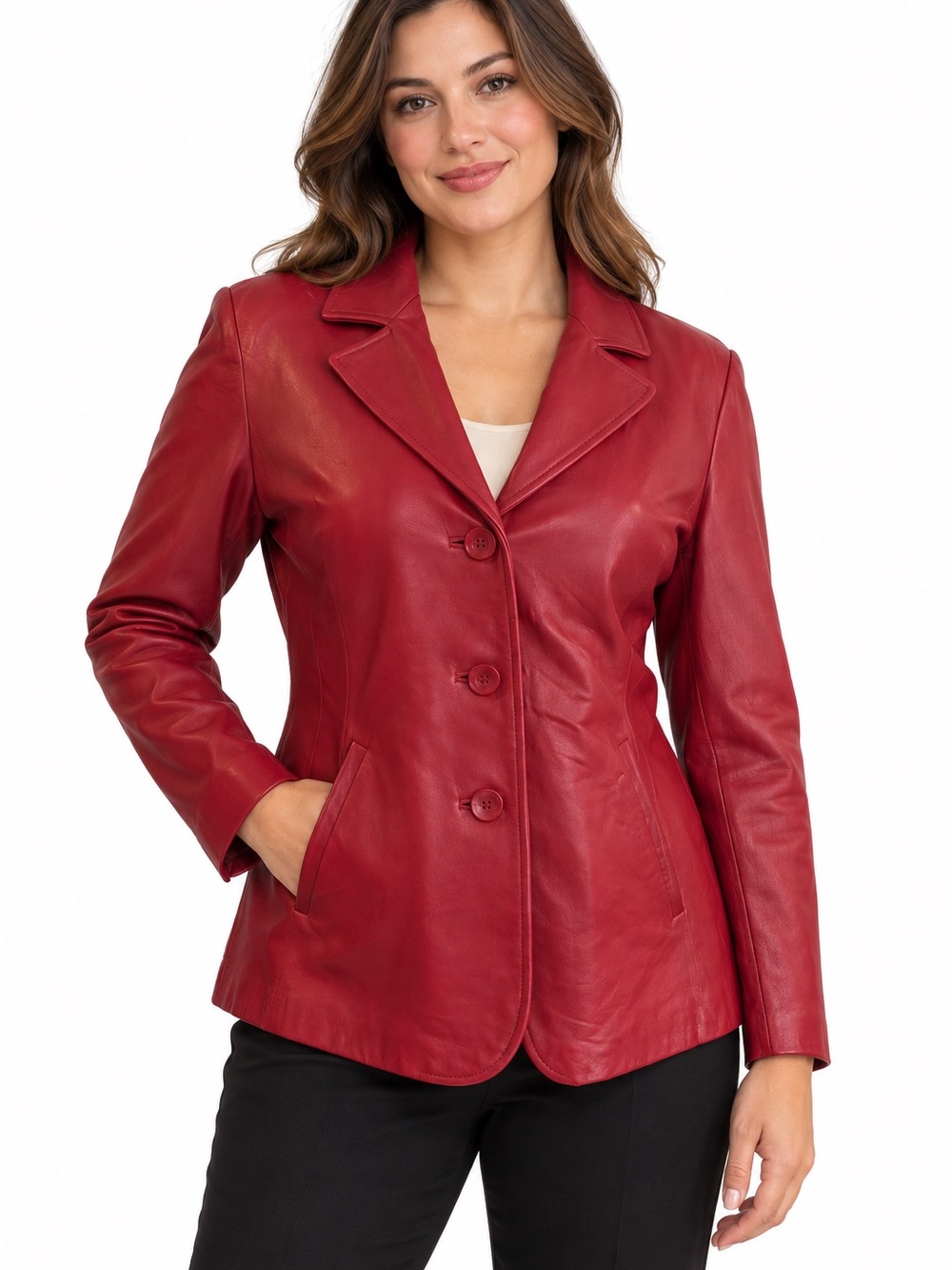 Wilson leather red fitted blazer jacket LARGE